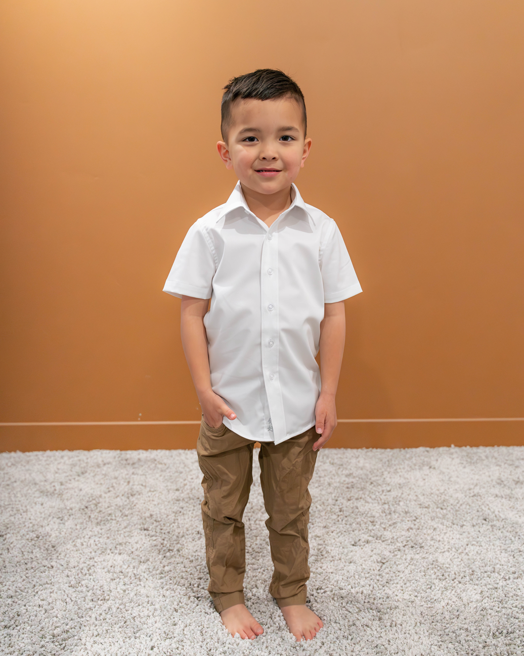 Boys white short sleeve dress shirt sales